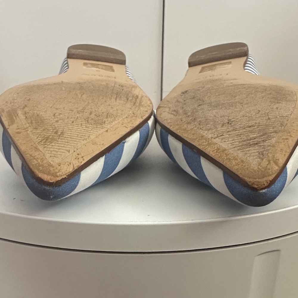 J. Crew White Blue Stripes Zoe D'Orsey Pointed Toe Nautical Cutout Flats Size 8 - Picture 9 of 9